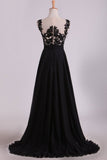 Cap Sleeves Prom Dresses Scoop Floor Length Chiffon With Applique