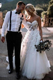 Charming Ball Gown Sweetheart Strapless 3D Flowers Tulle Off White Wedding Dresses SJS15095