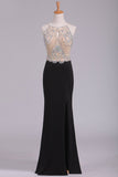 Spaghetti Straps Beaded Bodice Prom Dresses Sheath Spandex