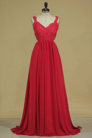 Chiffon Straps With Beads A Line Floor Length Prom Dresses