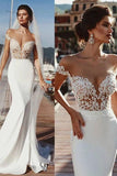 Stunning Mermaid Cap Sleeve Sheer Neck Long Wedding Dresses Beach Wedding Gowns SJS15437