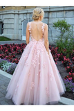 Elegant Ball Gown Prom Dresses With Appliques V Neck Floor Length