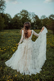 Charming Long Sleeves Lace V Neck Bohemian Backless Beach Wedding SJS15628