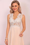 Scoop Open Back Prom Dresses A Line Chiffon With Beads&Appliques