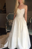 Sweetheart Wedding Dresses A Line With Ruffles Sweep Train