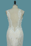 Spaghetti Straps Lace Mermaid Wedding Dresses With Beads Court Train