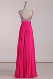 Prom Dresses A Line Spaghetti Straps Beaded Bodice Chiffon