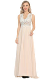 Scoop Open Back Prom Dresses A Line Chiffon With Beads&Appliques