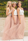 Bridesmaid Dresses V Neck Tulle Floor Length A Line Bicolor