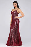 Sexy Spaghetti Straps Burgundy Sequins V Neck Party Dresses Mermaid Prom Dresses SJS15358