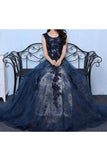 Tulle & Lace Scoop With Applique A Line Sweep Train Prom Dresses