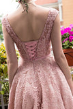 New Arrival Bateau Lace With Beads And Sash A Line Prom Dresses