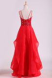 Spaghetti Straps Prom Dresses A Line Beaded Bodice Floor Length Organza