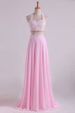 Halter Prom Dresses A-Line With Applique Chiffon