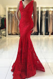 V Neck Prom Dresses Mermaid Lace With Applique Sweep Train