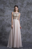 Prom Dresses A-Line Scoop Beaded Bodice Floor-Length Chiffon Zipper Back