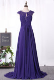 Prom Dresses A Line Scoop Chiffon With Ruffles And Applique