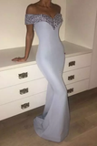 Satin Prom Dresses Mermaid Off The Shoulder With Beading