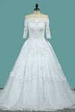 Wedding Dresses A Line Mid-Length Sleeves Tulle With Applique