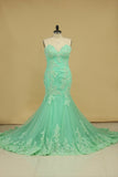 Evening Dresses Mermaid Sweetheart With Applique And Beads Sweep Train