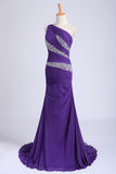 One Shoulder Mermaid Court Train Chiffon Prom Dresses