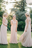 A Line Pink One Shoulder Chiffon Long Simple Bridesmaid Dresses, Wedding Party Dresses SJS15552