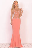 Sexy Open Back Scoop Open Back Prom Dresses With Beads Spandex