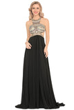 Scoop Prom Dresses A Line Open Back Chiffon With Beading