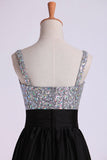 Prom Dresses Straps A Line Short/Mini Beaded Bodice With Pleated Waistband Chiffon