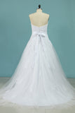 A Line Sweetheart Tulle With Aplique And Sash Wedding Dresses