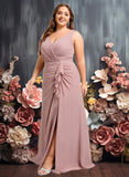 Presley A-line V-Neck Floor-Length Chiffon Bridesmaid Dress JLP0025820