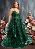 Rachel Ball-Gown/Princess V-Neck Floor-Length Lace Floral Prom Dresses With Sequins JLP0025838