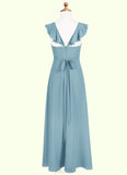 Lorelai A-Line Ruched Chiffon Floor-Length Junior Bridesmaid Dress SJSP0019986