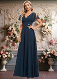 Kenley A-line V-Neck Floor-Length Chiffon Bridesmaid Dress JLP0025806