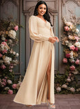 Sofia A-line V-Neck Floor-Length Chiffon Bridesmaid Dress JLP0025763