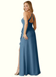 Perla A-Line Ruched Chiffon Floor-Length Dress SJSP0019789