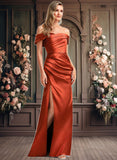 Daniela A-line Off the Shoulder Floor-Length Stretch Satin Bridesmaid Dress JLP0025757