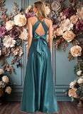 Toni A-line Halter Floor-Length Stretch Satin Bridesmaid Dress JLP0025731