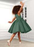 Jeanie A-Line Bow Matte Satin Knee-Length Dress SJSP0020240