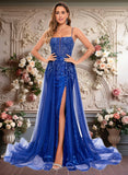 Hailee Trumpet/Mermaid Straight Sweep Train Tulle Sequin Prom Dresses With Sequins Appliques Lace JLP0025857