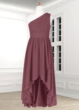 Vivienne A-Line Pleated Chiffon Asymmetrical Junior Bridesmaid Dress SJSP0019990