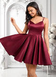 Carolina Ball-Gown/Princess V-Neck Short Satin Homecoming Dress With Bow JLP0025662