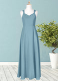 Allisson A-Line Ruched Chiffon Floor-Length Junior Bridesmaid Dress SJSP0019991