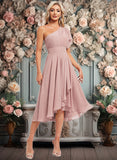 Luz A-line One Shoulder Asymmetrical Chiffon Bridesmaid Dress With Ruffle JLP0025819