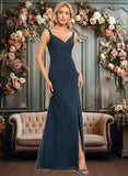 Gracie Trumpet/Mermaid V-Neck Floor-Length Chiffon Prom Dresses With Ruffle JLP0025873