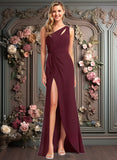 Rylie A-line One Shoulder Floor-Length Chiffon Bridesmaid Dress JLP0025756