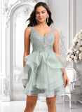 Gwendolyn Ball-Gown/Princess V-Neck Short Tulle Lace Homecoming Dress JLP0025671