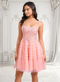 Jaylynn Ball-Gown/Princess Scoop Short Tulle Lace Homecoming Dress With Ruffle JLP0025676