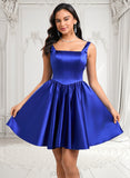 Lilith A-line Square Short Satin Homecoming Dress With Bow JLP0025672