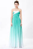 Simple Unique Ombre Green Spaghetti Straps Sweetheart A-Line Chiffon Prom Dresses UK JS362